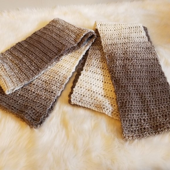 Accessories - Hand Crocheted Shades of Tan Matching Scarfs (2)